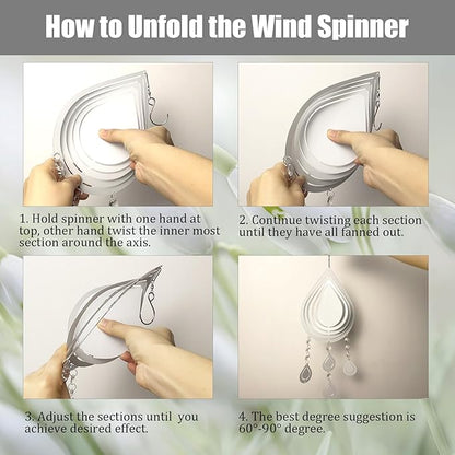 4Pack 8inch Sublimation Wind Spinner Blanks 3D Aluminum Metal Wind Sculpture Kinetic Spinners for Yard and Garden Indoor Art Ornaments Hanging Decoration (Waterdrop Pendant)