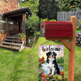 Spring Summer Australian Shepherd Dog Garden Flags 12x18 Double Sided, Small Burlap Seasonal Cardinal Flowers Garden Flag Spring Summer Outdoor Yard Decorations for Outside Lawn Decor