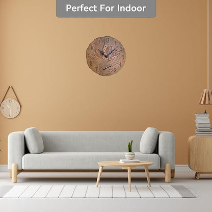 Lily's Home Hanging Wall Clock, Includes a Thermometer, Ideal for Indoor and Outdoor Use, Wonderful Housewarming Gift for Friends, or for Any Butterflies Lovers, Polyresin