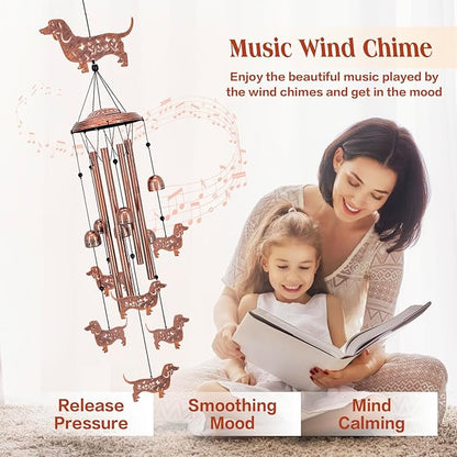 Dachshund Dog Wind Chimes Outdoor Weiner Dog Gifts for Women Men Mom Dad Best Birthday Unique Gardening Gifts Metal WindChimes for Outside/Indoors, Lawn, Patio, Home, Yard Decor, Garden Decorations