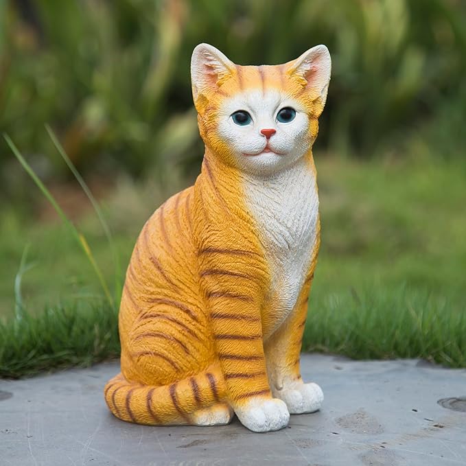 Outdoor cat Sculpture Garden Decoration Lawn Decoration, Yellow Kitten Statue for Patio, Lawn, Yard Decoration, Cute Kitten Gift Large Size: 10.8 inches