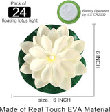 LACGO 24 PCS Water Activated Floating Lights - 6'' Waterproof Floating Lotus Light Battery Operated Artificial Floating Flowers for Pool Wedding Anniversary Garden Decoration(6 Inch, White)