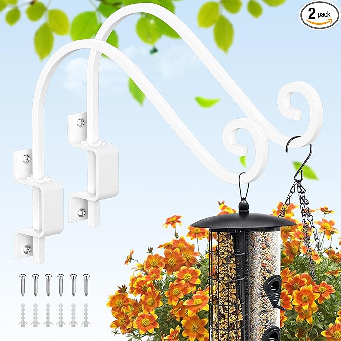2 Pack 15" Swivel Plant Hangers Outdoor Wall Mount – Heavy Duty Metal Hanging Plant Bracket with 180° Rotation for Bird Feeder, Flower Basket, Lantern, Wind Chimes, Patio Garden Porch Decor (White)
