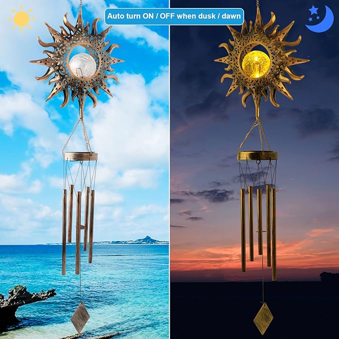 Sun Wind Chimes, Outdoor Solar Wind Chimes, Mothers Gifts, Gifts for Mom, Women, Grandma, Garden Courtyard Lawn Decoration, Thanksgiving Gift, Mother's Day Wind Chime Gift