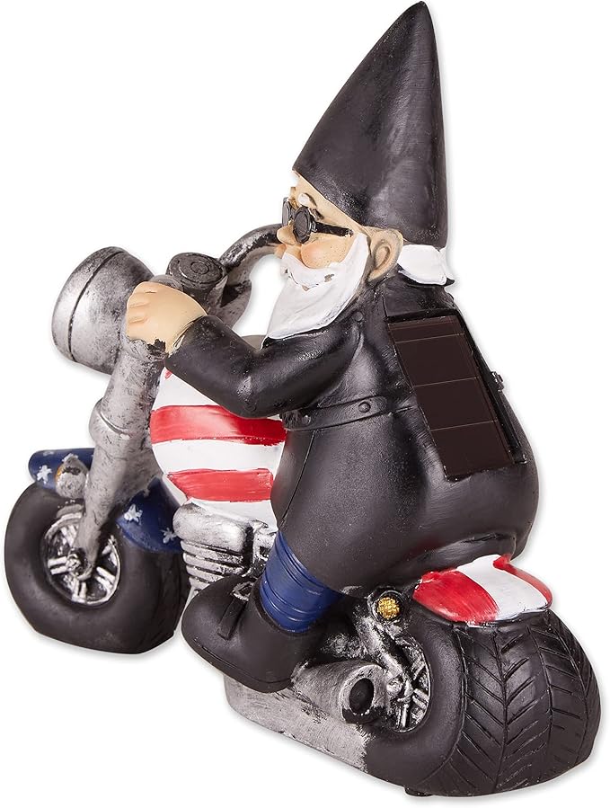 Accent Plus Biker Gnome Solar Statue 8x3.25x7.5