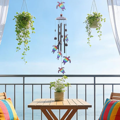 Sea Turtle Gifts Windchime - Metal Wind Chimes for Outside with Greeting Card Indoor Outdoor Patio Garden Yard Backyard Balcony Porch Hanging Decor Birthday Gift for Women Men Mom Grandma