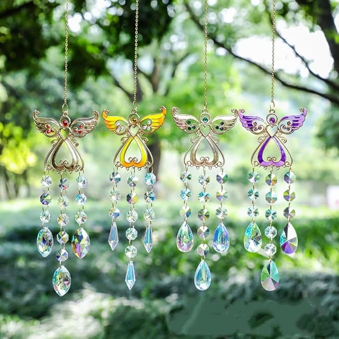 Crystal Sun Catcher, Angle Design Garden Hanging Rainbow Maker Ornament, Decorative Hanging Prism for Windows, Outdoors, Patio, Wedding, Party Decor (Purple)