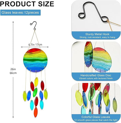 YU FENG Rainbow Stripe Disc Glass Wind Chime – Vibrant Colorful Hanging Decor for Indoor Spaces & Windows