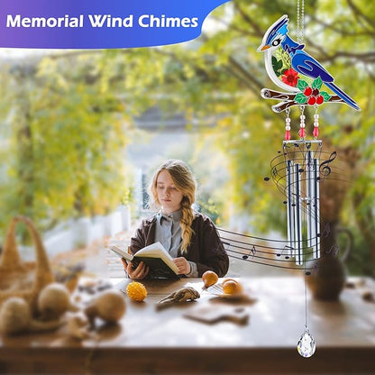 KY&BOSAM Blue Bird Wind Chime with Crystal Sympathy Wind Spinner Memorial Wind Chimes for Loss of Loved One Bereavement Gift in Memory Memorial Gifts for Loss of Mother Father Husband Condolences Gift