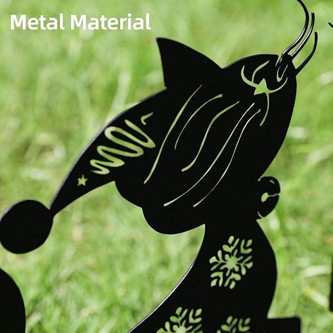 Metal Funny Cat Garden Decor for Outside (2 Pack), 14" Yard Art Stakes,Unique Gift for Kitty Lovers, Outdoor Lawn Statues and Weather Resistant Yard Art