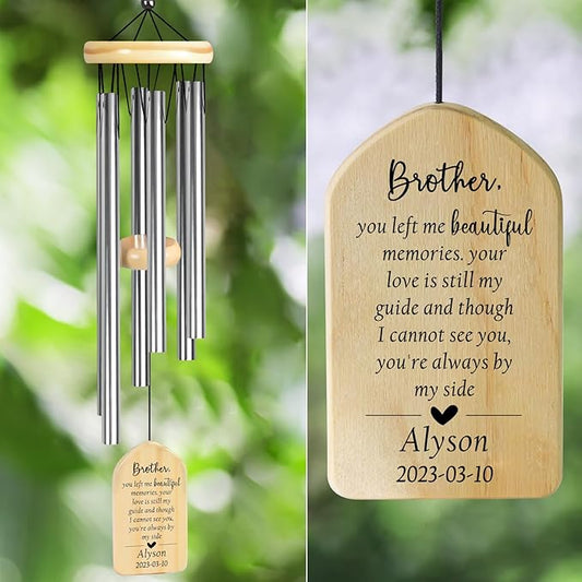Memorial Wind Chimes, Personalized Wind Chimes in Memory of Brother, Meaningful Bereavement/Condolence/Funeral/Memorial/Sympathy Gifts for Loss of Brother, Personalized Sympathy Wind Chimes