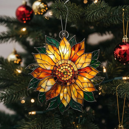 Stained Glass Window Hanging Suncatcher – Paint Golden Sunflower Acrylic Suncatcher Stained Glass Ornament Indoor Outdoor Decor Garden Sun Catcher Panel for Sunflower Lover for Women Mom Grandma