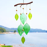 Glass Wind Chimes for Outside,Unique Handmade Windchimes Outdoors with Stained Glass Leaves for Home Window Garden Yard Patio Decor Ornament for Christmas Tree,Green 20"