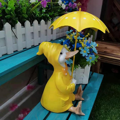 Garden Statues Duck Holding Umbrella Statue Resin Figurine Creative Craft Ornament Animal Sculpture Garden Decor Umbrella Yard Statue Yard Ornaments Decor