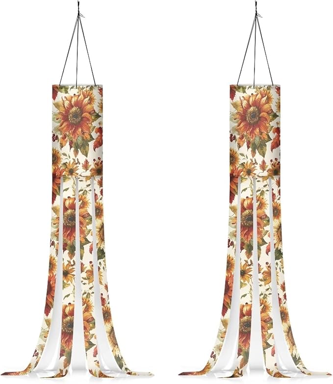 Sunflower Maple Leaf Windsocks Hanging Durable Machine Washable Fabric Outdoor Hanging Decoration for Home Yard Patio Lawn Garden Tree Party Halloween Scary Horror Decor