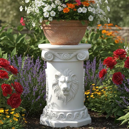 18" Tall Lion Statue Base Decorative Roman Column Pedestal, 18" English Rosette Indoor Outdoor Sculptural Garden Plinth Base Statue Riser, Sturdiness Plinth Base Statue Riser for Statues, Flower Pots, Decor