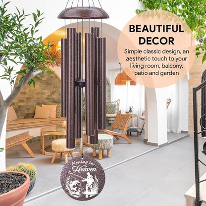 Personalized Wind Chimes, 36inch Sympathy Wind Chime, in Loving Memory for Loss of Loved Grandpa/Dad/Friends Loves Fishing, Metal Large Memorial Condolences Gifts (Produced in USA)