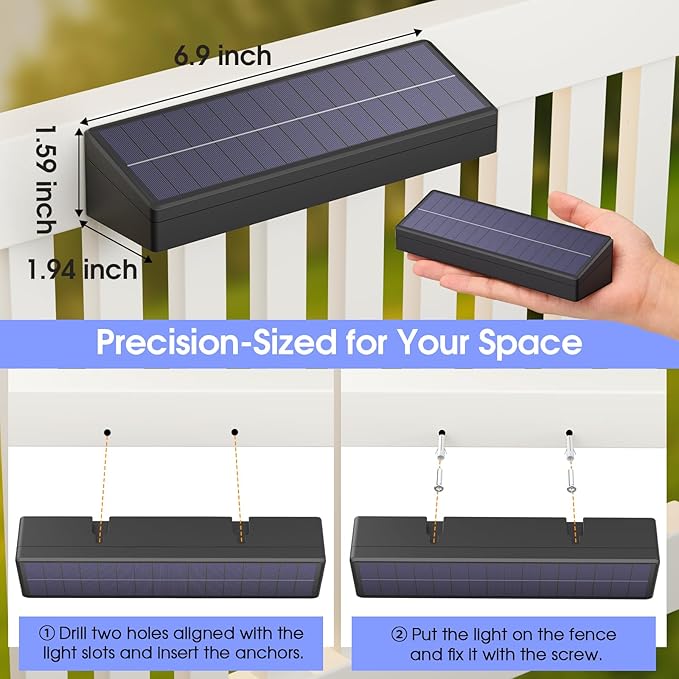 ShineTech Solar Fence Lights Outdoor Waterproof, 3-Color Lighting Modes LED Solar Powered Deck Lights, Outdoor Step Lights for Railing, Patio, Wall, Backyard (8 Packs)