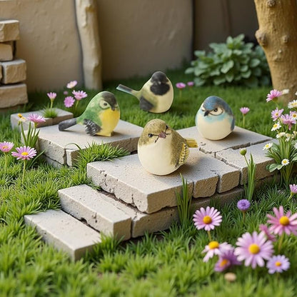 4pcs Set 1:1 True Bird Statue, Cute Color Finch/Sparrow Statues, Outdoor and Indoor Decoration