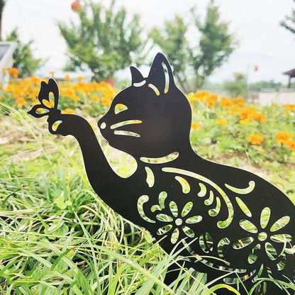 Zerodis Hollow Garden Statue Exquisite Black Cat Decoration for Bird Scaring Iron Garden Ornament for Outdoor Spaces Gardening Supplies