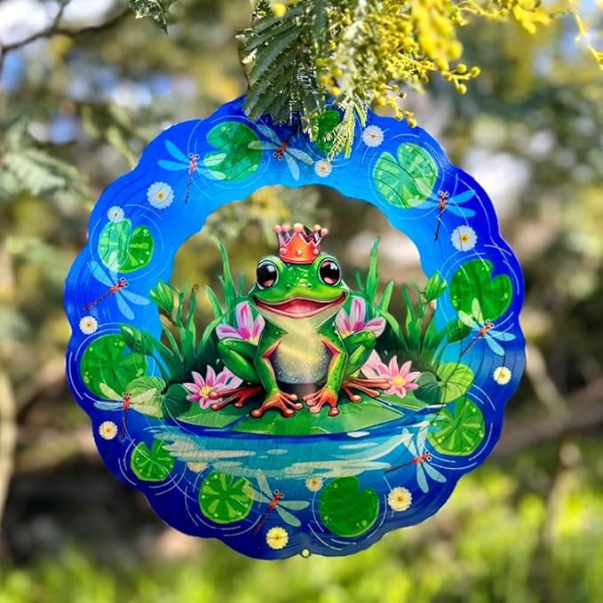 Frog Wind Spinner, 3D Hanging Stainless Steel Garden Spinner, Wind Spinner Hanging for Outdoor & Indoor Décor, Unique Gifts for Yard Garden Decoration or Patio Décor (Frog)