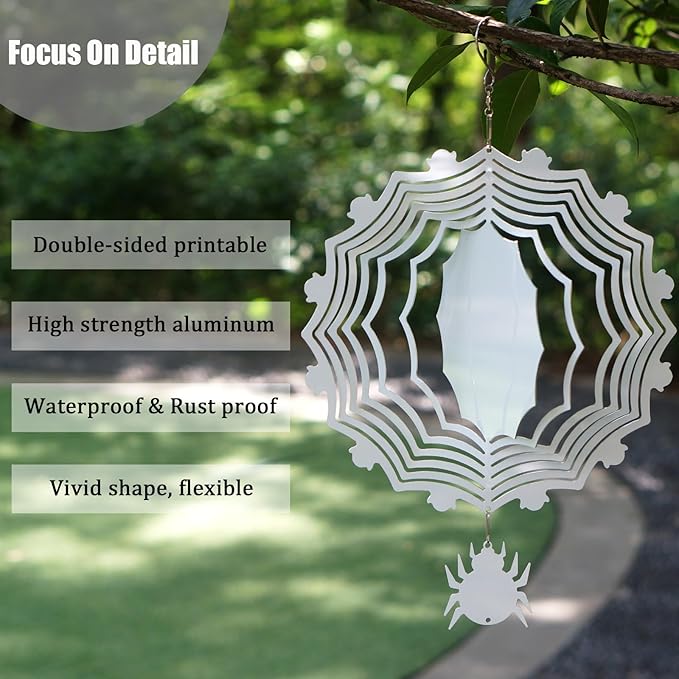 4Pack 8 inch Sublimation Wind Spinner Blanks 3D Aluminum Metal Wind Sculpture Kinetic Spinners for Yard and Garden Indoor Art Ornaments Hanging Decoration (Halloween Spider)