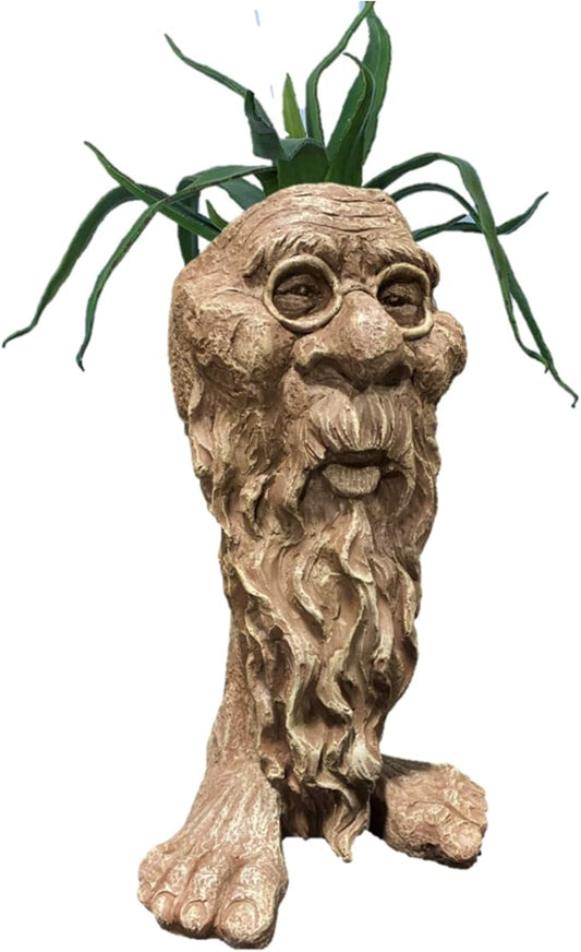 Muggly Great Grandpa RIP Planter Face Pot Patio & Garden Statue in Stone Wash Finish