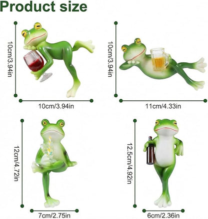4PCS Frog Garden Decor - Mini Resin Frogs Figurines, Waterproof Garden Frogs Outdoor Decor for Patio,Flower Pot & Indoor Shelf,Funny Garden Decor Frog Ornament Gift for Plant Lovers