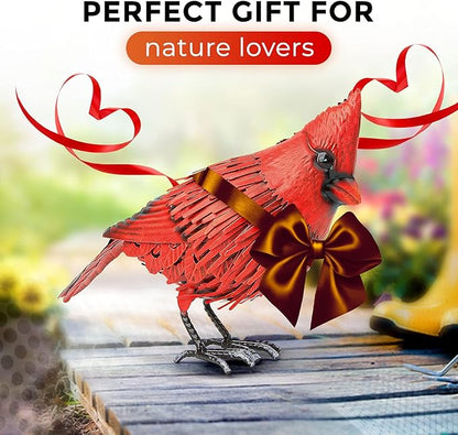 Cardinal Statue Metal Bird Garden Decor - Metal Yard Art - Outdoor Sculptures & Statues - Large Red Bird - Ornaments for Patio Balcony - Sympathy Gift