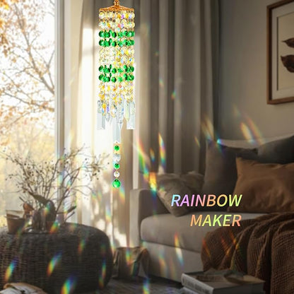 Crystal Wind Chimes for Outside with Rainbow Light Reflections Glass Bells and Rose Gold Alloy Hooks Indoor Outdoor Decor for Home Garden Patio Porch Birthday House Warming (Green)