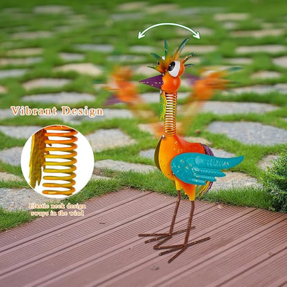 Metal Wacky Rooste Garden Statue, Rooster Decor Yard Statue Decorations Outdoor, Chicken Yard Art for Outside, Patio, Backyrad, Lawn (Orange)