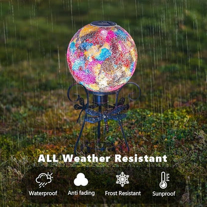 Stargarden Solar Gazing Ball, 10" Mosaic Gazing Ball,Glass Gazing Globe with Metal Stand, Decorative Solar Globes for Patio, Lawn, Garden Decor(Red)