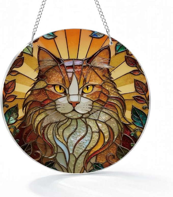 Cat Acrylic Suncatcher, Artistic Colorful Suncatcher, Indoor Window Wall Art, Home Garden Outdoor Decors, Decorative Acrylic Hanging Sun Catcher, Cat Lover Gift, Birthday