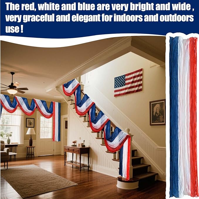 2 PCS 3 * 20ft Patriotic Bunting Banner 4th of July American Bunting Flag Red White and Blue Banner Outdoor Decoration for Independence Day Party Labor Day Veterans Day Memorial Day Porch Yard Door