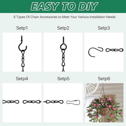 Metal Hanging Chain, 236 Inch Black Chains for Plants Metal Wire Hanging Chains with Hooks for Bird Feeders, Wind Chimes, Ornaments, Lanterns