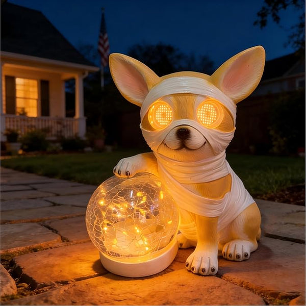 Solar Garden Lights Outdoor Decor, Waterproof Dog Statue with Crackle Glass Ball, for Walkways, Backyards, Patios, and Lawn Pathways, Yard Ornament for Mom and Grandma