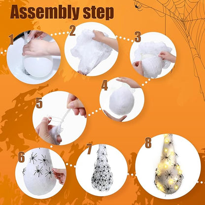 12 Pack Halloween Spider Hanging Egg Sacks Halloween Spider Sacks Decoration Large Props White Webs for Yard Haunted House Lawn Tree Outdoor Party Decor(Yellow)