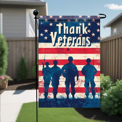 Spring Summer Garden Flag 12x18 Inch Thank Veterans Patriotic American Outdoor Military Silhouette Tribute Design Outdoor Yard Porch Lawn for Seasonal Americana Home Decor