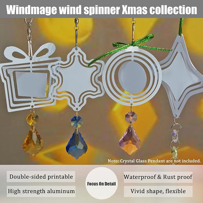 16 Pack 3inch 4inch Sublimation Wind Spinner Blanks 3D Aluminum Metal Wind Sculpture Kinetic Spinners for Yard and Garden Indoor Art Sublimation Christmas Ornament Hanging Decoration