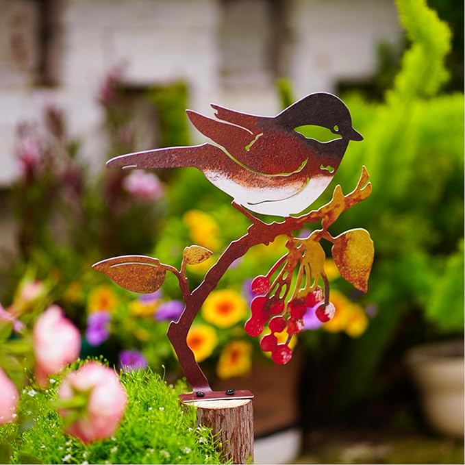 Wrought Iron Bird Decoration Metal Iron Art Animal Bird Hanging Ornaments Cute Bird Art Iron Sculpture Creative Outdoor Silhouettes Garden Crafts for Garden (red)