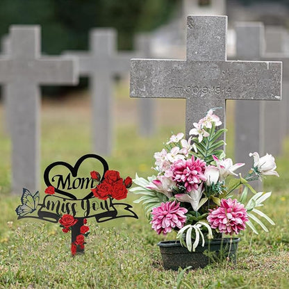 Memorial Plaques Stake Grave Decorations for Cemetery Metal Grave Plaque Markers Sympathy Waterproof Grave Stake Cemetery Decor for Mom Outdoors Garden Personalized