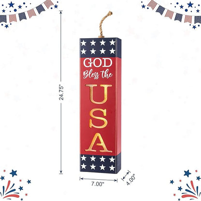 Glitzhome 24.75"H Wooden Patriotic Porch Sign, 4th of July Firecracker Decoration, Rustic Memorial Day Decor, American Flag Independence Day Yard Sign, Home Front Door Decoration