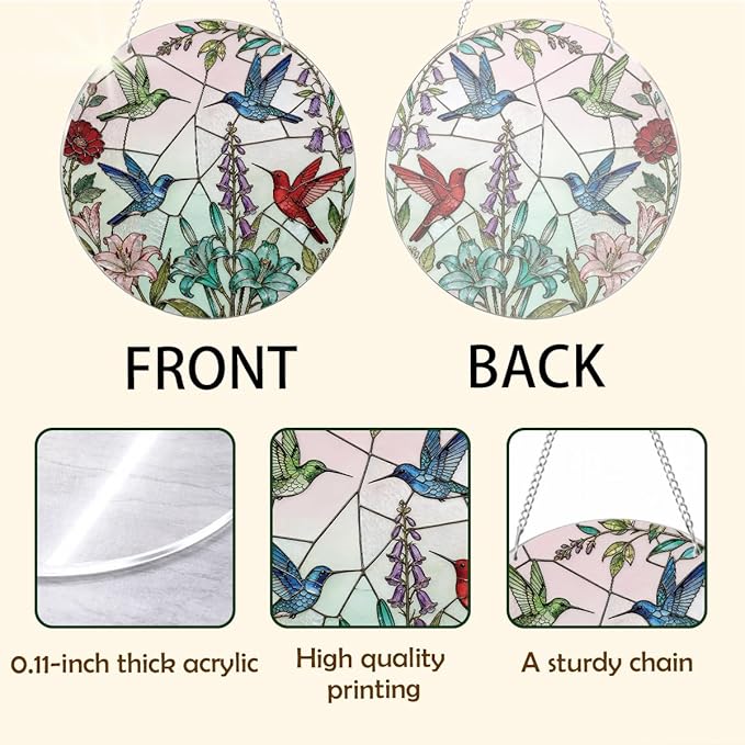 Birds Window Hanging Suncatcher, Decorative Suncatchers Window Wall Art, Wildflower Hummingbird Sun-Catchers for Windows Doors Home Decoration, Housewarming, Festival, Birthday Gift for Women