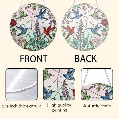 Birds Window Hanging Suncatcher, Decorative Suncatchers Window Wall Art, Wildflower Hummingbird Sun-Catchers for Windows Doors Home Decoration, Housewarming, Festival, Birthday Gift for Women