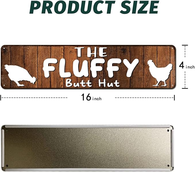 The Fluffy Butt Hut Chicken Sign 4"x16" - | Chicken Coop Accessories for Chicken Feeder - Chicken Gifts for Chicken Lovers | Funny Chicken Decor Signs for Chicken Nesting Box
