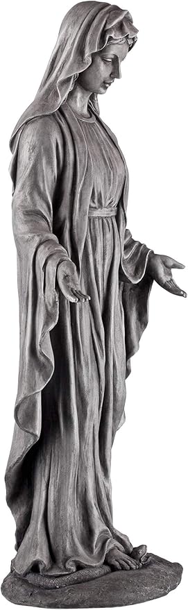 John Timberland Virgin Mary Statue Sculpture Catholic Religious Holy Decor Outdoor Garden Front Porch Patio Yard Outside Home Balcony House Exterior Backyard Gray Stone Finish Ceramic 29" Tall