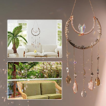 Crystal Suncatcher - Dreamsum Hanging Suncatchers with Crystals and Stones, Sun Catchers Indoor Window Catcher with Prism Pendants Stones Slices, Moon Crystal Suncatchers gift for Girls, Lover and Mom