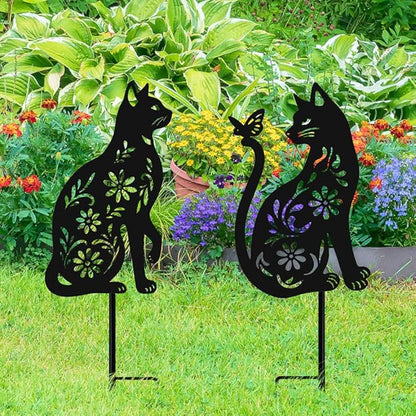 Black Cat Metal Decorative Garden Stakes, Unique Gifts for Cat Lovers, Garden Decor for Outside, Yard Art, Patio, Outdoor Decor, Garden Decorations, Lawn Ornaments (2 PCs)