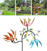Colorful for Garden Outdoor Large Sculpture Stake Metal Wind Spinner with Flower Butterflies 18x7x49''