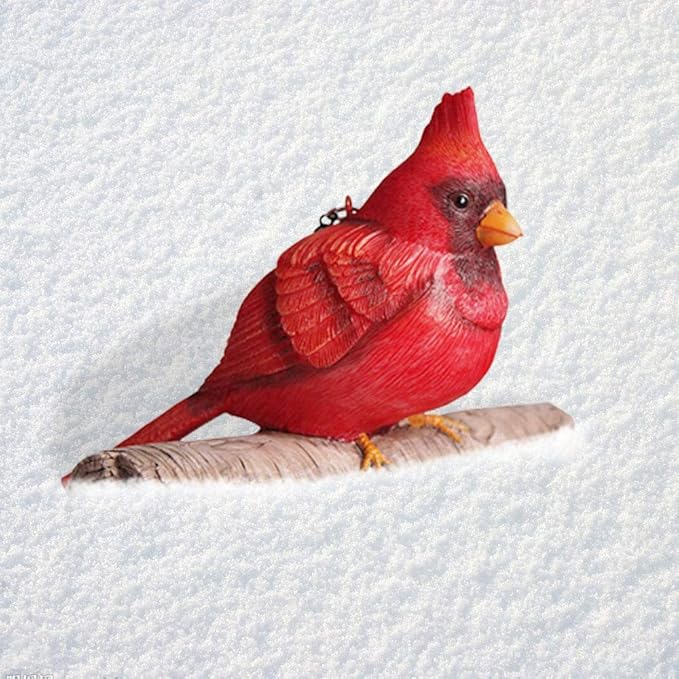 Mini Red Cardinal Bird Ornament On A Tree for Outdoor Indoor Use,Tree Statue Figurines Garden Decor 4.7L X4H